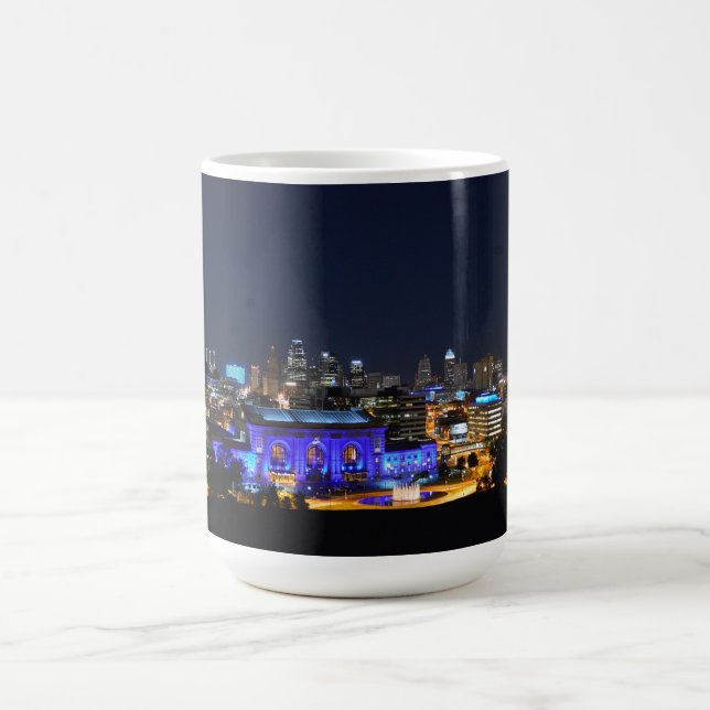 Taza De Café Estación de la unión de Kansas City en azul (Centro)