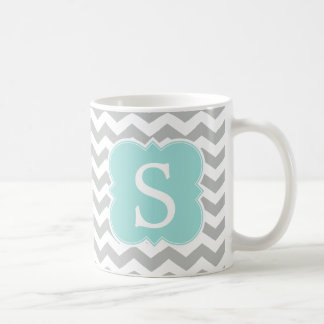 Taza De Café Estaciones de Chevron Gris Monogramadas Mint