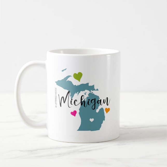 Taza De Café Estado de Michigan con corazones (Izquierda)