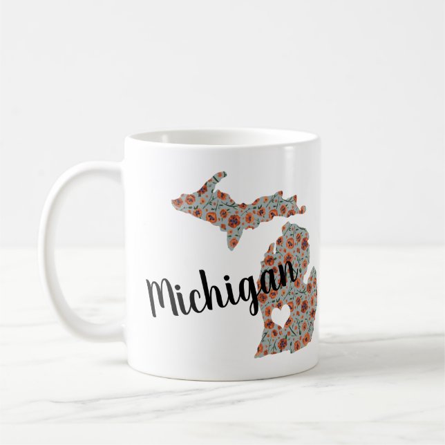 Taza De Café Estado De Michigan Poppies Patrón Floral (Izquierda)