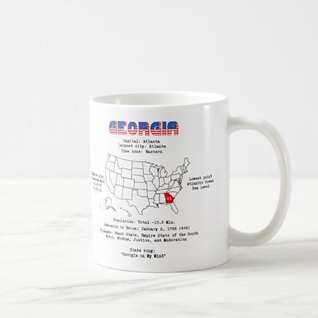Taza De Café Estado georgiano-estadounidense en un mapa e infor (Derecha)