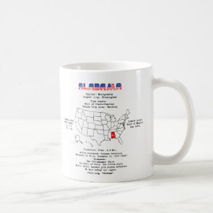 Taza De Café Estado norteamericano de Alabama en un mapa e info