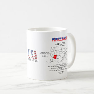 Taza De Café Estado norteamericano de Arizona en un mapa e info