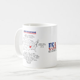 Taza De Café Estado norteamericano de Arkansas en un mapa e inf