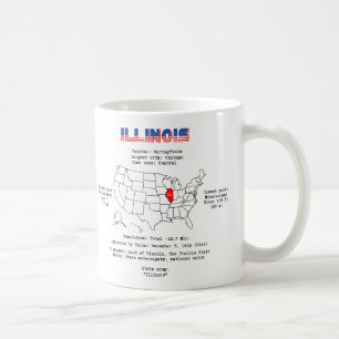 Taza De Café Estado norteamericano de Illinois en un mapa e inf