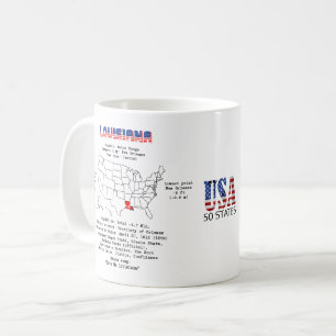 Taza De Café Estado norteamericano de Luisiana en un mapa e inf