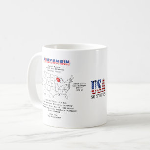 Taza De Café Estado norteamericano de Wisconsin en un mapa e in