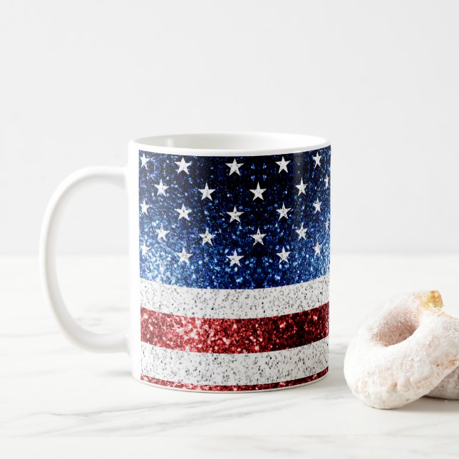 Taza De Café Estados Unidos bandera azul rojo brillante purpuri (Con donut)