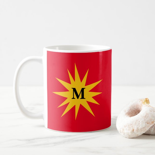 Taza De Café Estallido rojo monograma (Con donut)