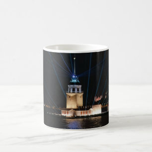 Taza De Café Estambul Turquía Vista Nocturna del Bósforo Escena