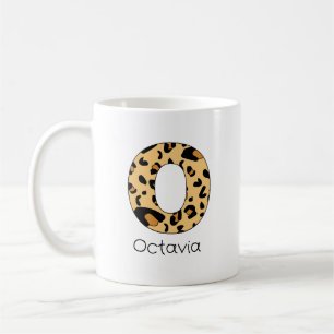 Taza De Café Estampa de leopardo Inicial o Minúscula y Nombre