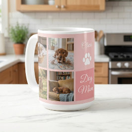 Taza De Café Estampa de pata de mamá perro rosa ocho fotos pers