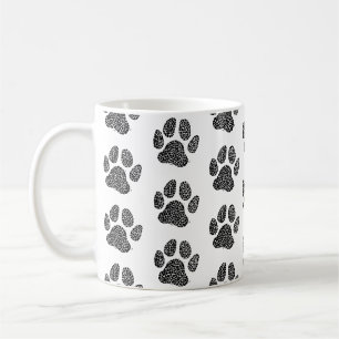 Taza De Café Estampa de pata de perro en blanco y negro Linoleo