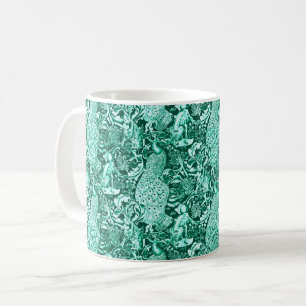 Taza De Café Estampa de pavo real Art Nouveau, turquesa y aqua