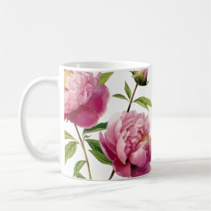 Taza De Café Estampa de peonías rosadas ilustradas a mano