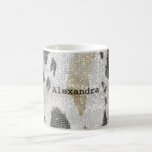 Taza De Café Estampado Animal Vaca Dorado Blanco Negro Brillo