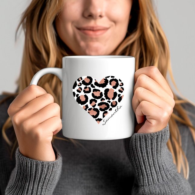 Taza De Café Estampado de Animal Guepardo Leopardo Corazón con  (Animal Print Cheetah Leopard Pattern Heart Name Coffee Mug)