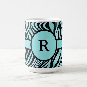 Taza De Café Estampado de cebra personalizado negro y turquesa