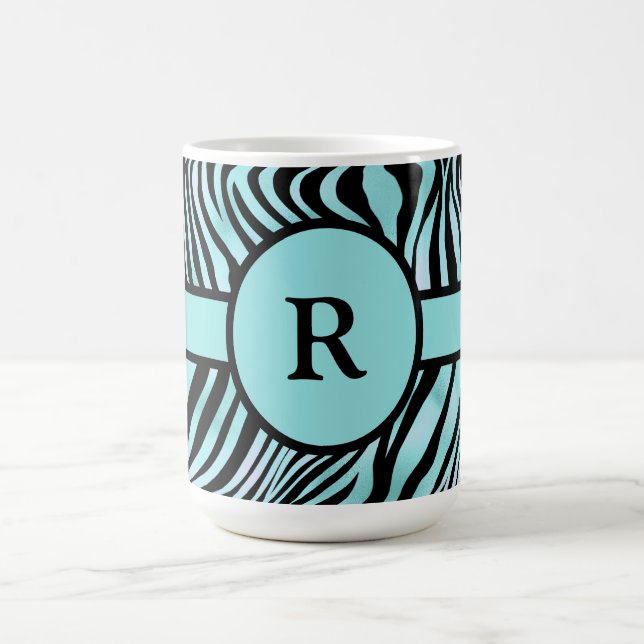 Taza De Café Estampado de cebra personalizado negro y turquesa (Centro)