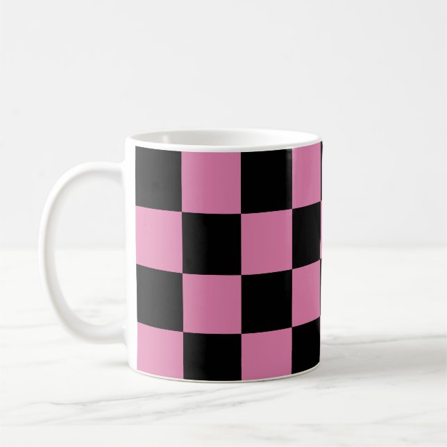 Taza De Café Estampado de cuadros negros y rosas (Izquierda)