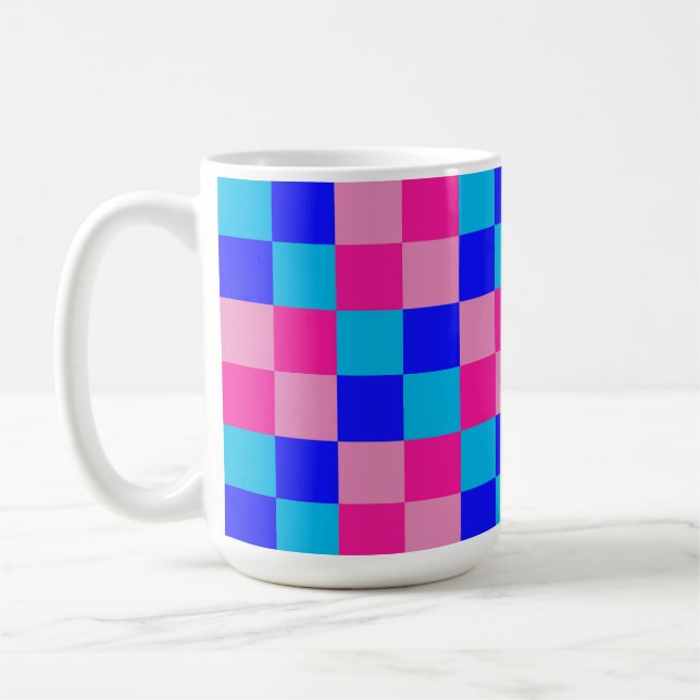 Taza De Café Estampado de cuadros rosas y azules (Izquierda)