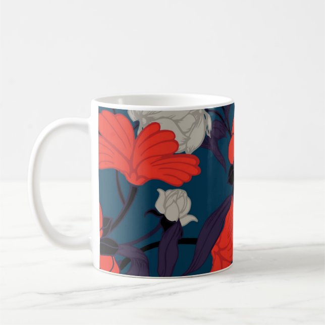 Taza De Café Estampado de flores azul y rojo elegante (Izquierda)