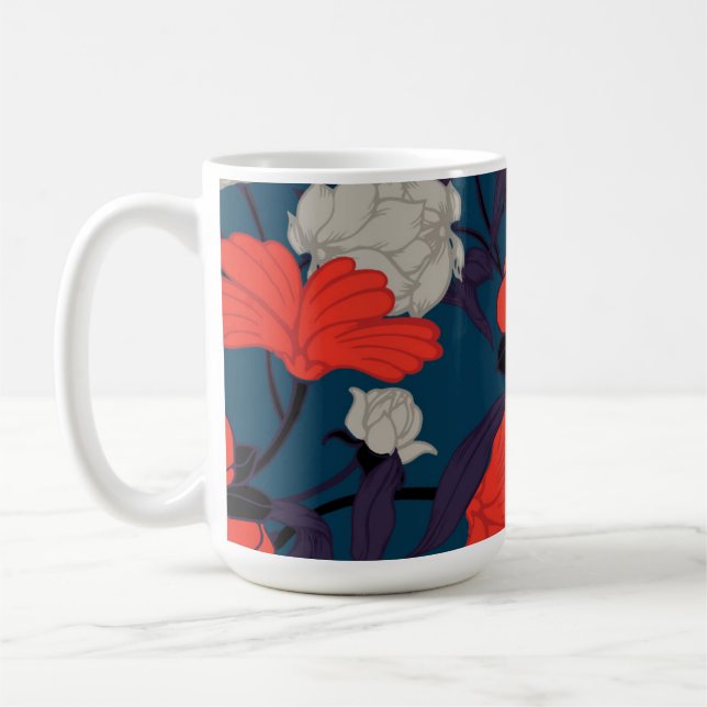 Taza De Café Estampado de flores azul y rojo elegante (Izquierda)