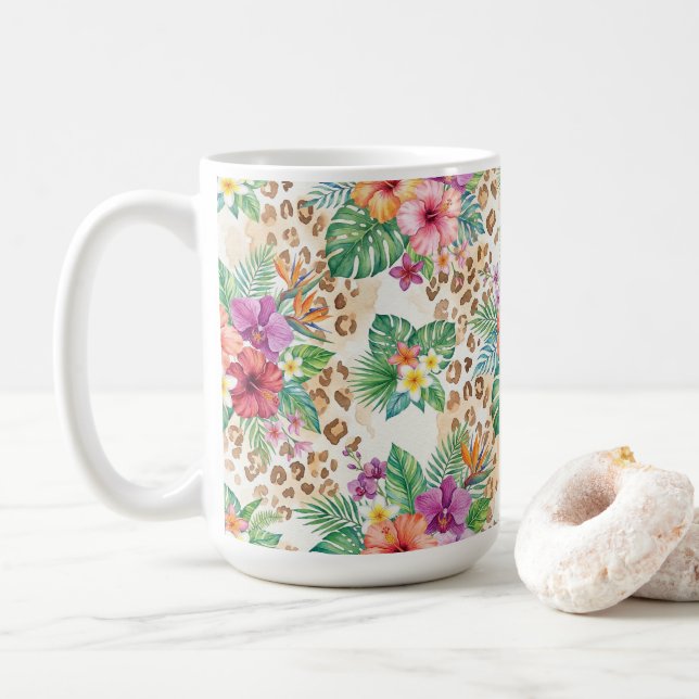 Taza De Café Estampado de leopardo floral tropical (Con donut)