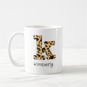 Taza De Café Estampado de leopardo Inicial k Minúscula y Nombre
