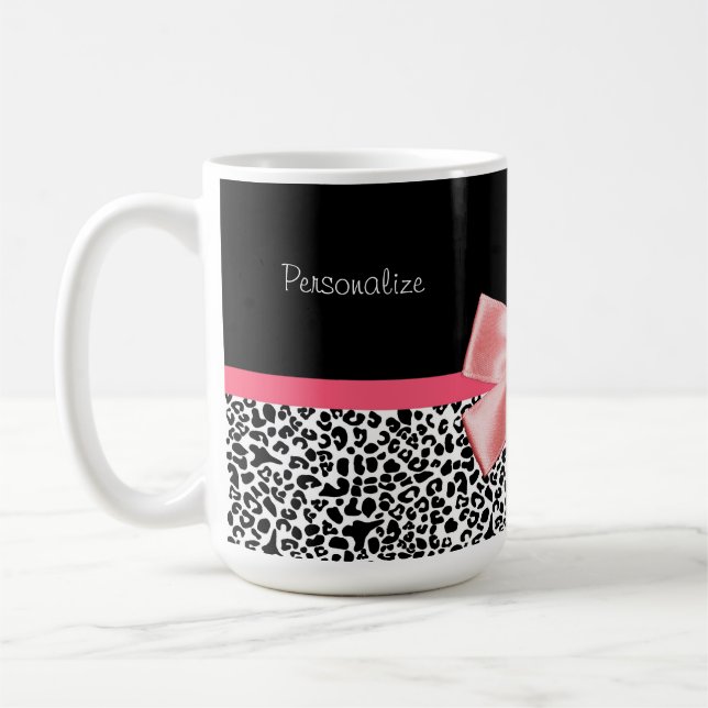 Taza De Café Estampado leopardo de moda y cinta rosada con (Izquierda)
