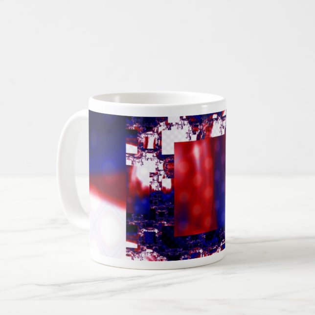 Taza De Café Estancamiento | Ajuste de arte fractal rojo y azul (Anverso izquierdo)