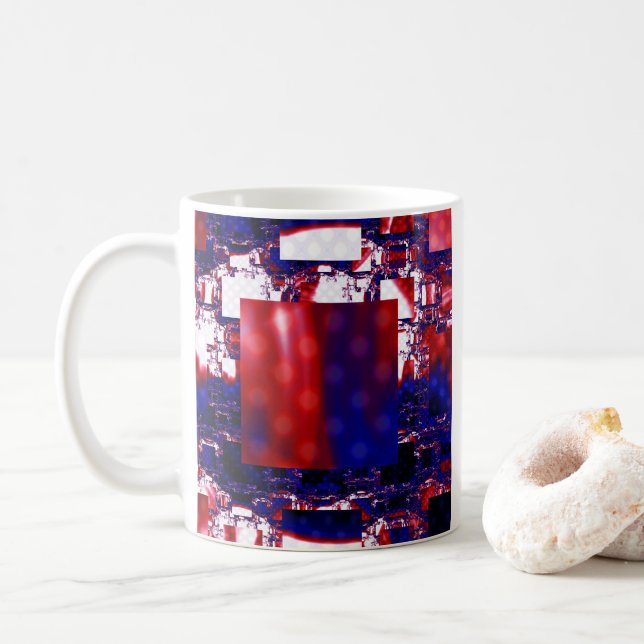 Taza De Café Estancamiento | Arte fractal rojo y azul (Con donut)