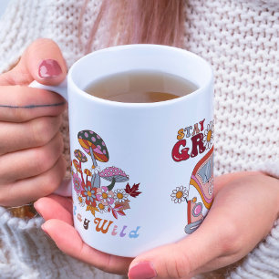 Taza De Café Estancia retro Groovy Flowers Diseño elegante de b