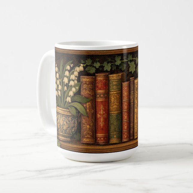 Taza De Café Estante de libros retro acogedor (Anverso izquierdo)