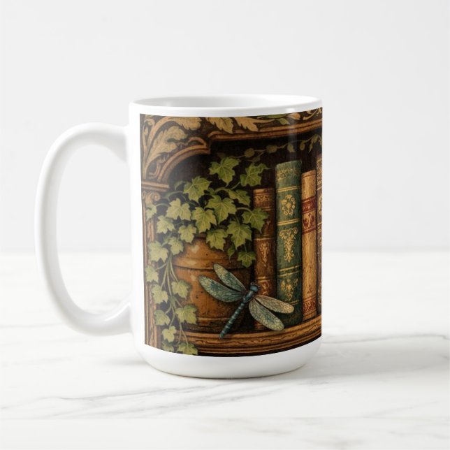 Taza De Café Estante de libros retro libélula café floral (Izquierda)