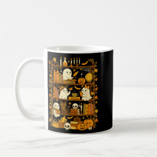 Taza De Café Estante Retro Gato Negro Halloween Fantasma Lectur