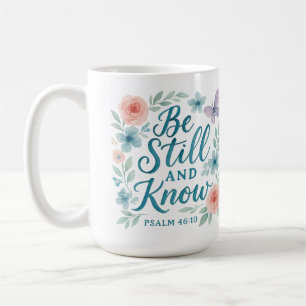Taza De Café Estar quieto y conocer azul rosado acuarela floral
