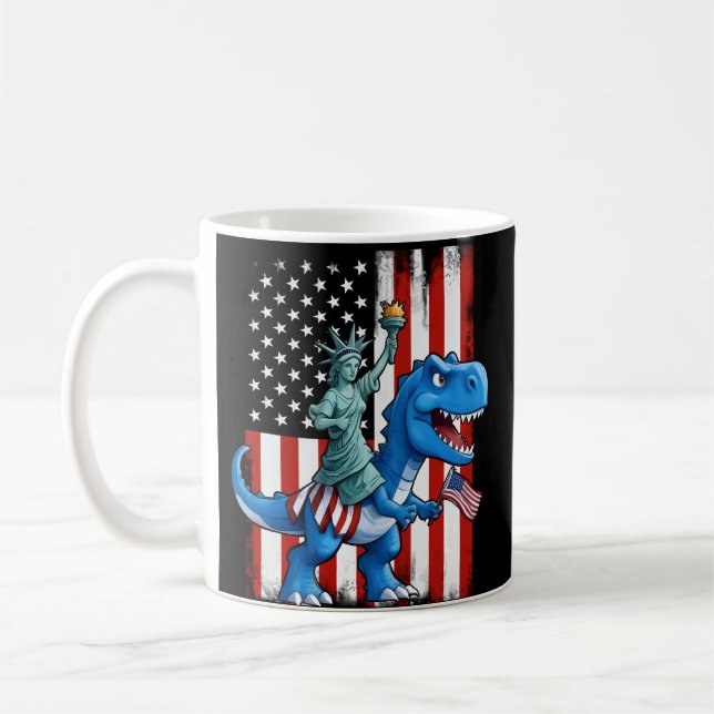 Taza De Café Estatua De Dinosaurios Libertad 4 De Julio Bandera (Izquierda)