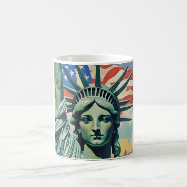 Taza De Café Estatua de la Libertad y Bandera Estadounidense en (Centro)