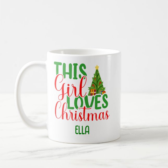 Taza De Café Este Chica ama a los Navidades Personalizado Mug (Izquierda)