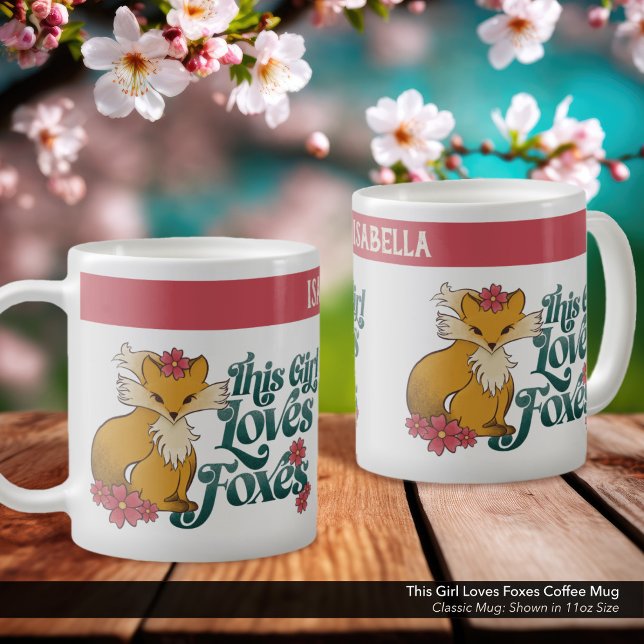 Taza De Café Este Chica ama a los zorros ("This Girl Loves Foxes" Personalized Coffee Mug with Whimsical Hand Drawn Fox Artwork.)
