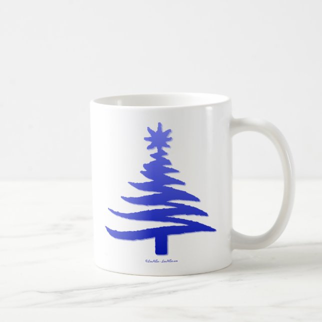 Taza De Café Esténcil de árbol de navidad azul de cobalto (Derecha)