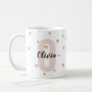 Taza De Café Estética de oro rosa Monograma nombre con corazone