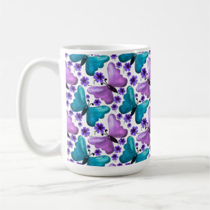 Taza De Café Estética de Patrón Floral de Mariposa Flores Linda