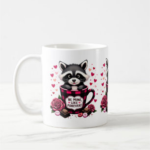 Taza De Café Estética de San Valentín de Mapache Lindo de Cuadr