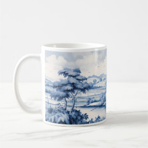 Taza De Café Estética De Vintage En Blanco Y Azul