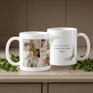 Taza De Café Estética Familia de Tres Primera Navidad Foto