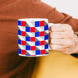 Taza De Café estética geométrica del patrón rojo blanco y azul