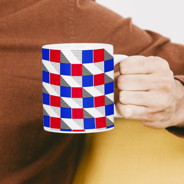 Taza De Café estética geométrica del patrón rojo blanco y azul (Subido por el creador)