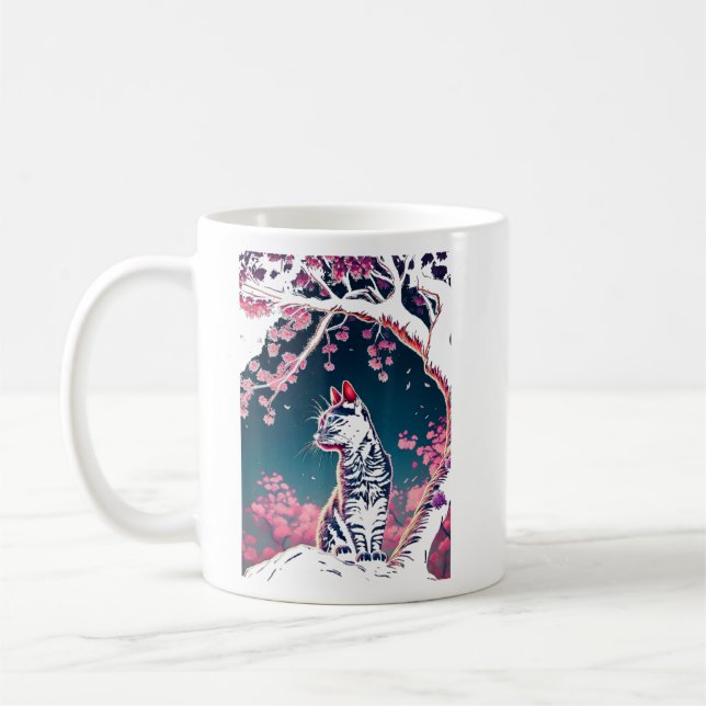 Taza De Café Estética japonesa Sakura cerezos en flor lindo gat (Izquierda)